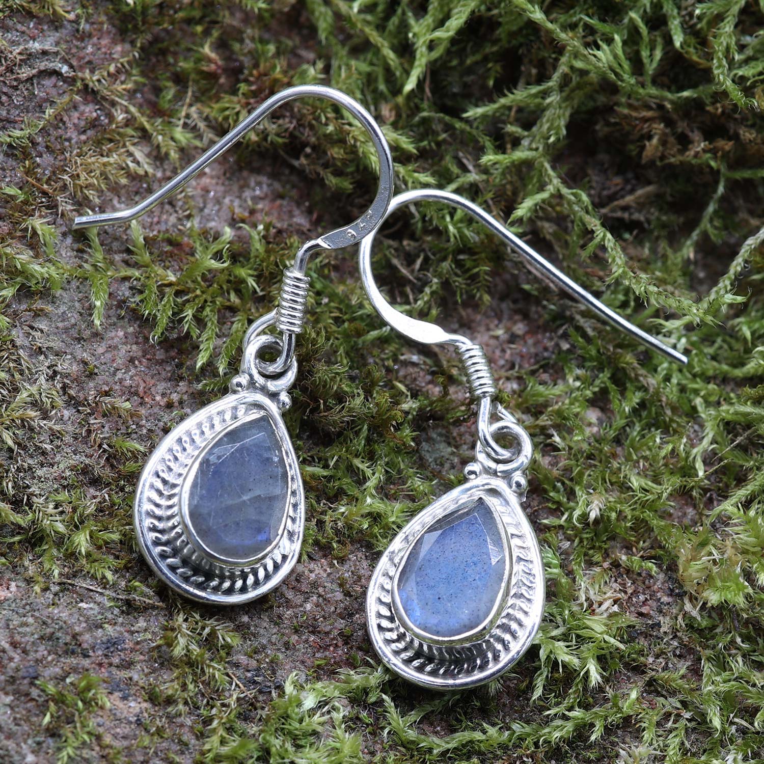 Feine Labradorit Ohrhänger Edelstein Silber 925