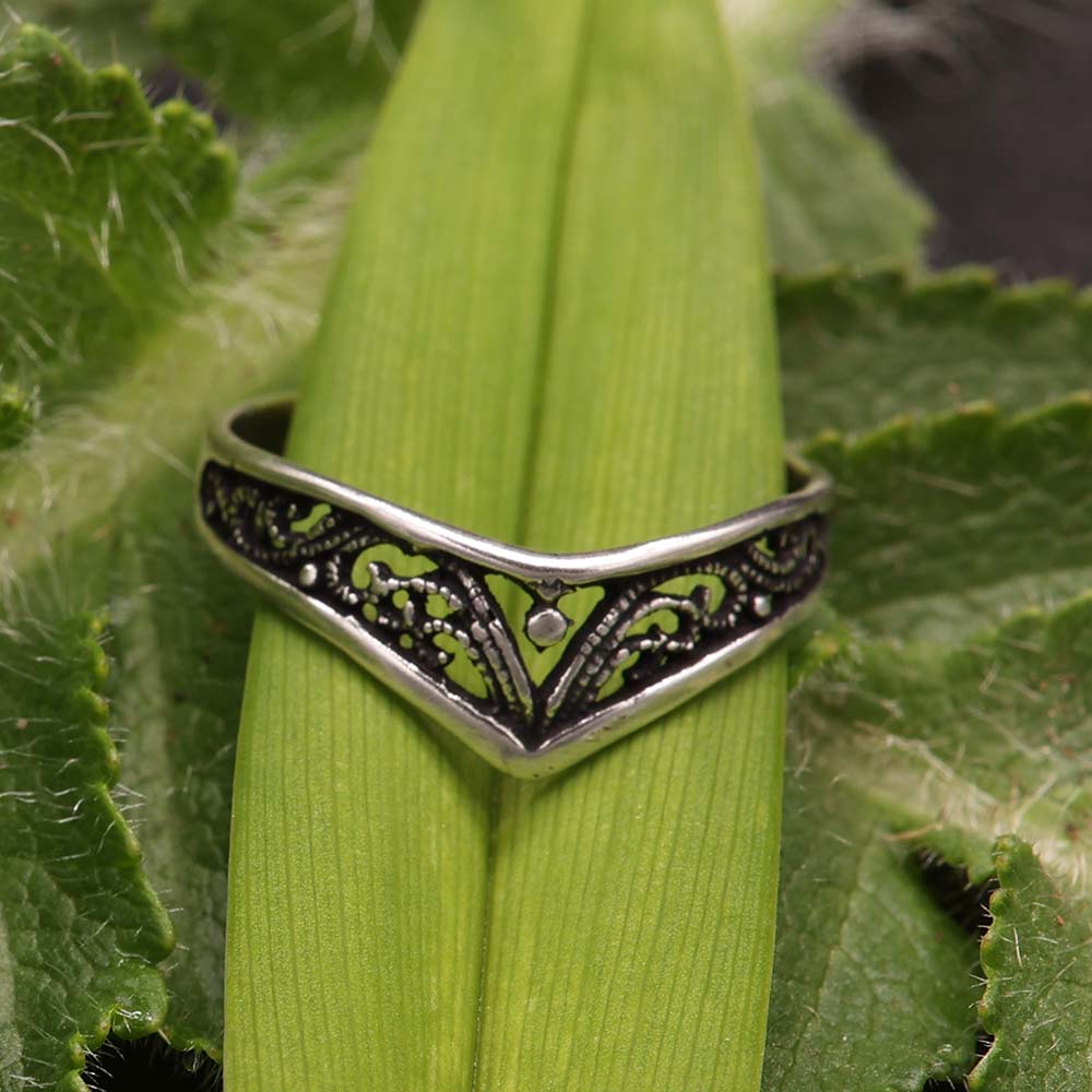 Zarter Mädchen Silberring 925 Silber Elfen Muster