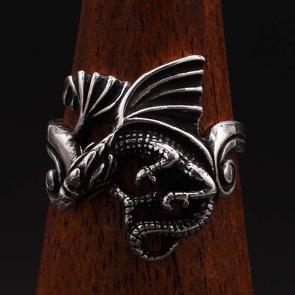 Verspielter Drachenring aus massivem 925 Silber hochwertig