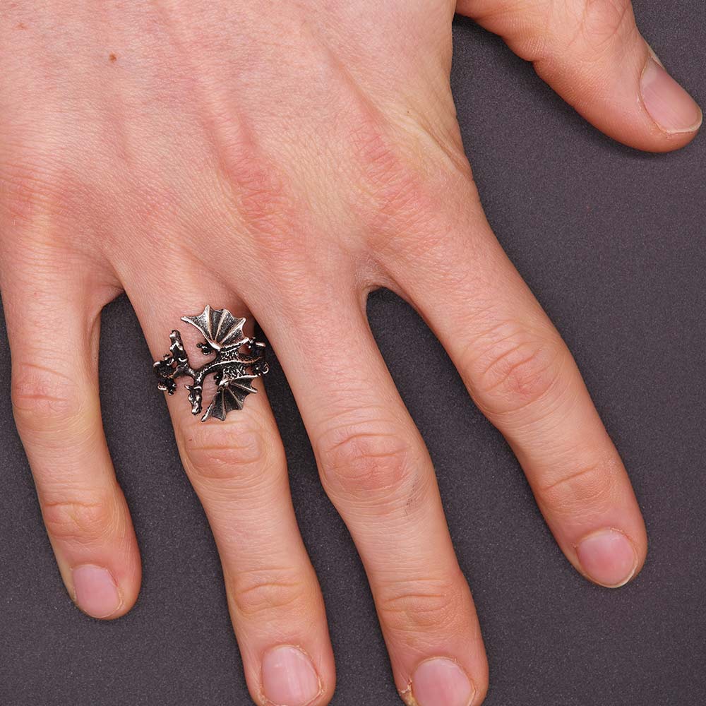 Drachen Ring Schmuck Silber kämpfende Drachen 925 Silber
