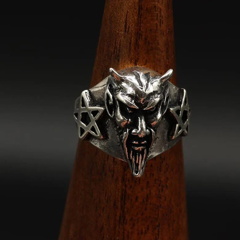 Silberring Teufel mit Pentagram 925 Silber