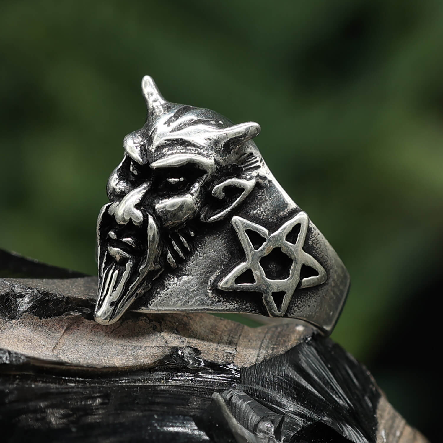 Teufel Damenring Silber Schmuck Ring Herren Pentagramm