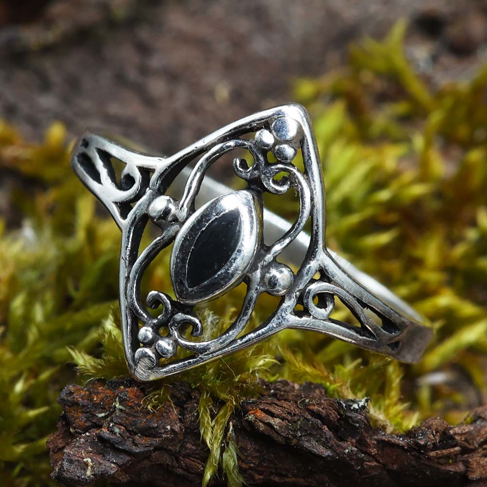 Onyx Ring Silber Ornament zarter Silberring