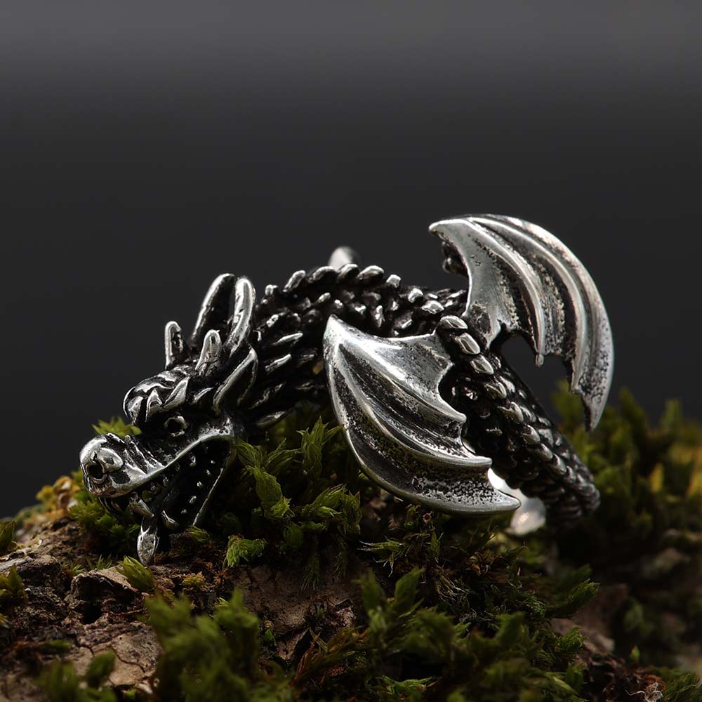 Edler Drachen Silberring Sterlingsilber geflügelter Drache Larp Biker Schmuck