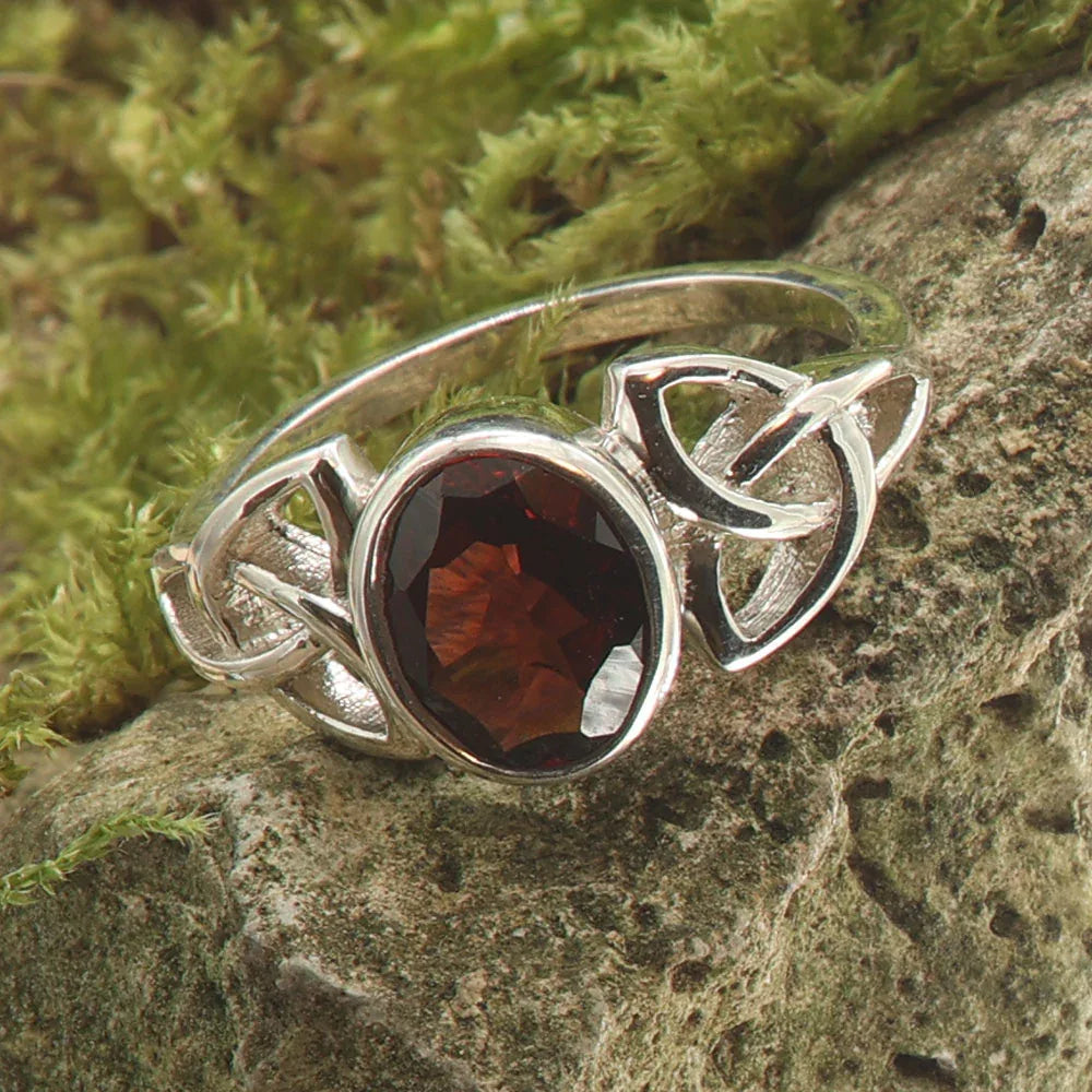 Granat Ring keltisch 925er Silber Damenring edler Steinschmuck