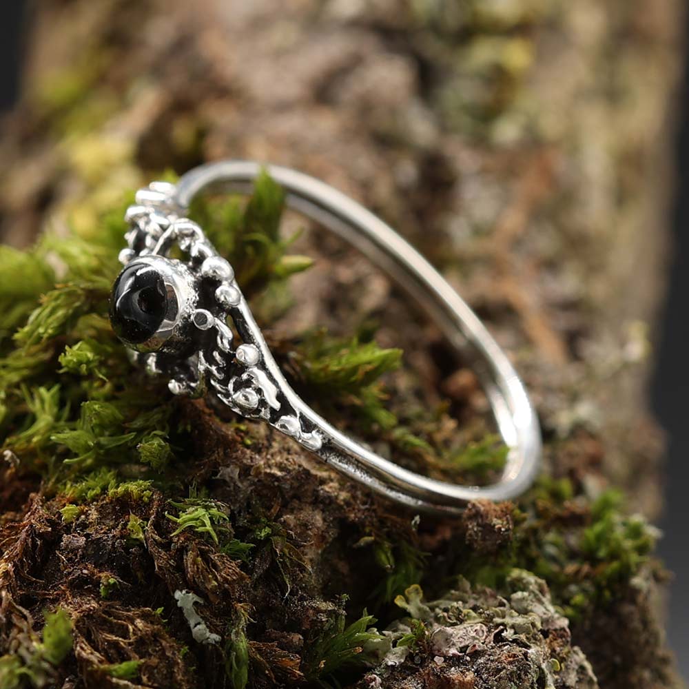 Onyx Ring 925 Silber zarter Silberring für Damen und Kinder