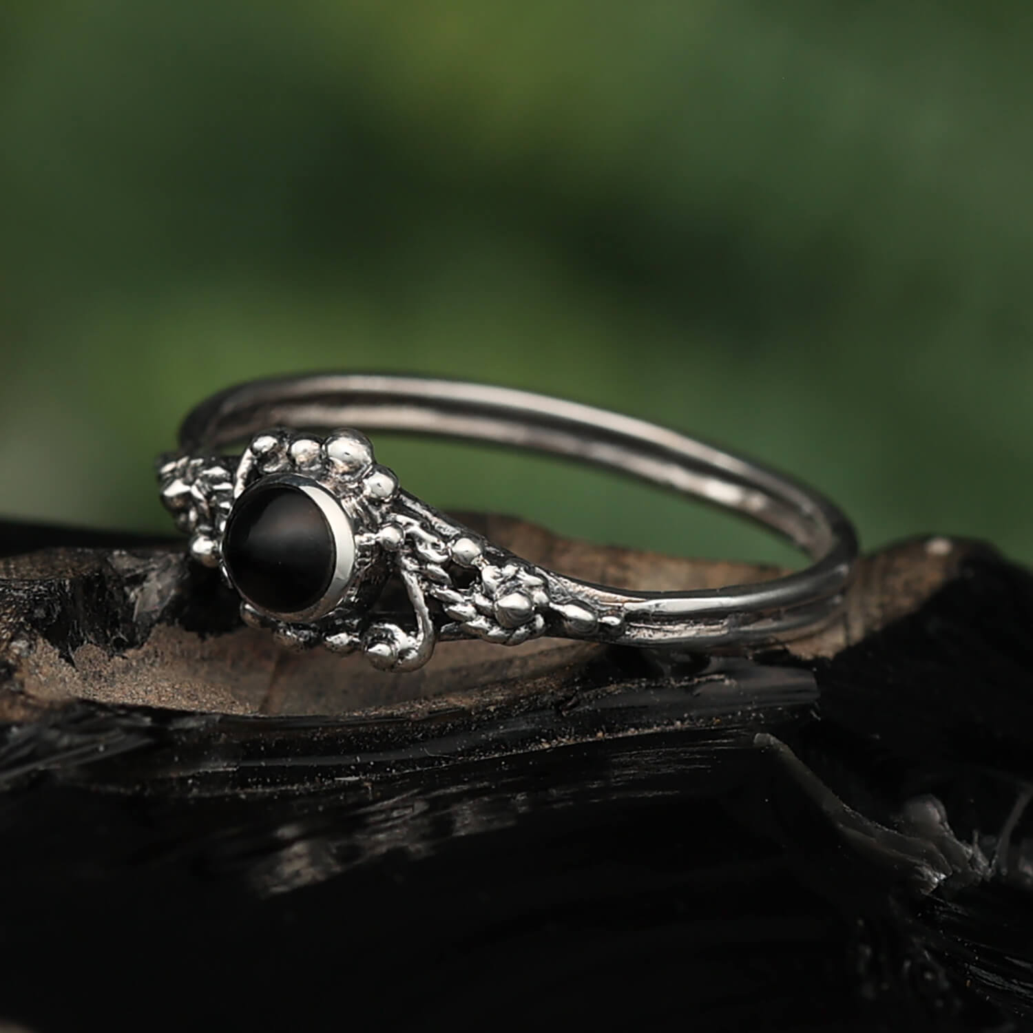 Silver ring with onyx stone, jewelry for women and children, 925 silver