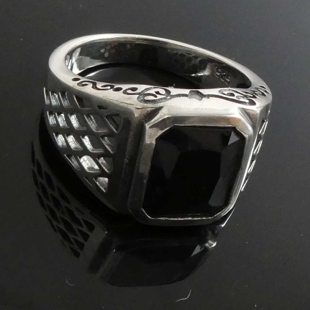 Herren Siegelring schwarzer Zirkonia Männer Ring 925er Silber groß massiv