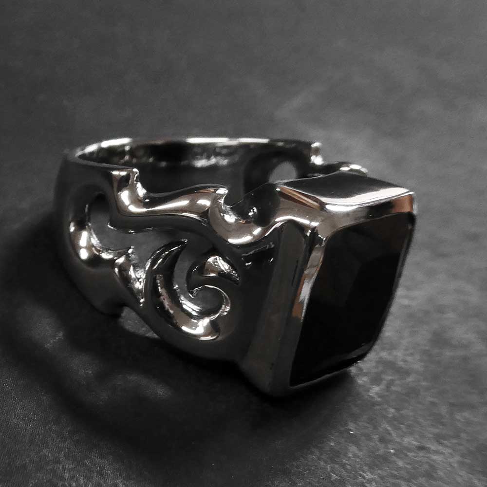 Auffälliger Herren Silberring schwarzer Stein massiv 925er Silber Gothic