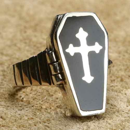 Giftring Sarg Silberring mit Fach Gothic Schmuck Skuril