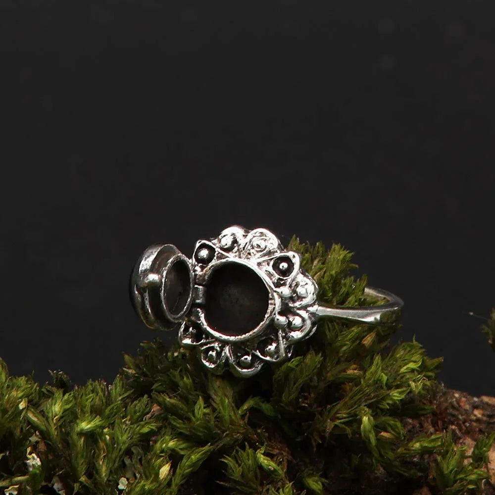 925 Silber Giftring - Onyx gefasst in Blume Silberringfür Kinder Damen und Herren