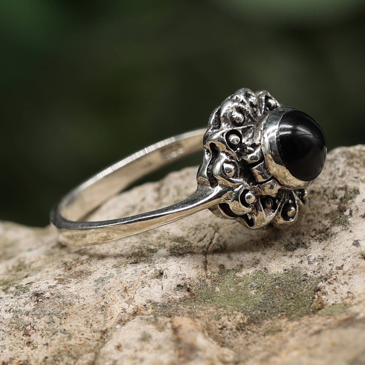 Onyx silver ring, gift ring, jewelry ring, 925 sterling silver with compartment, women's