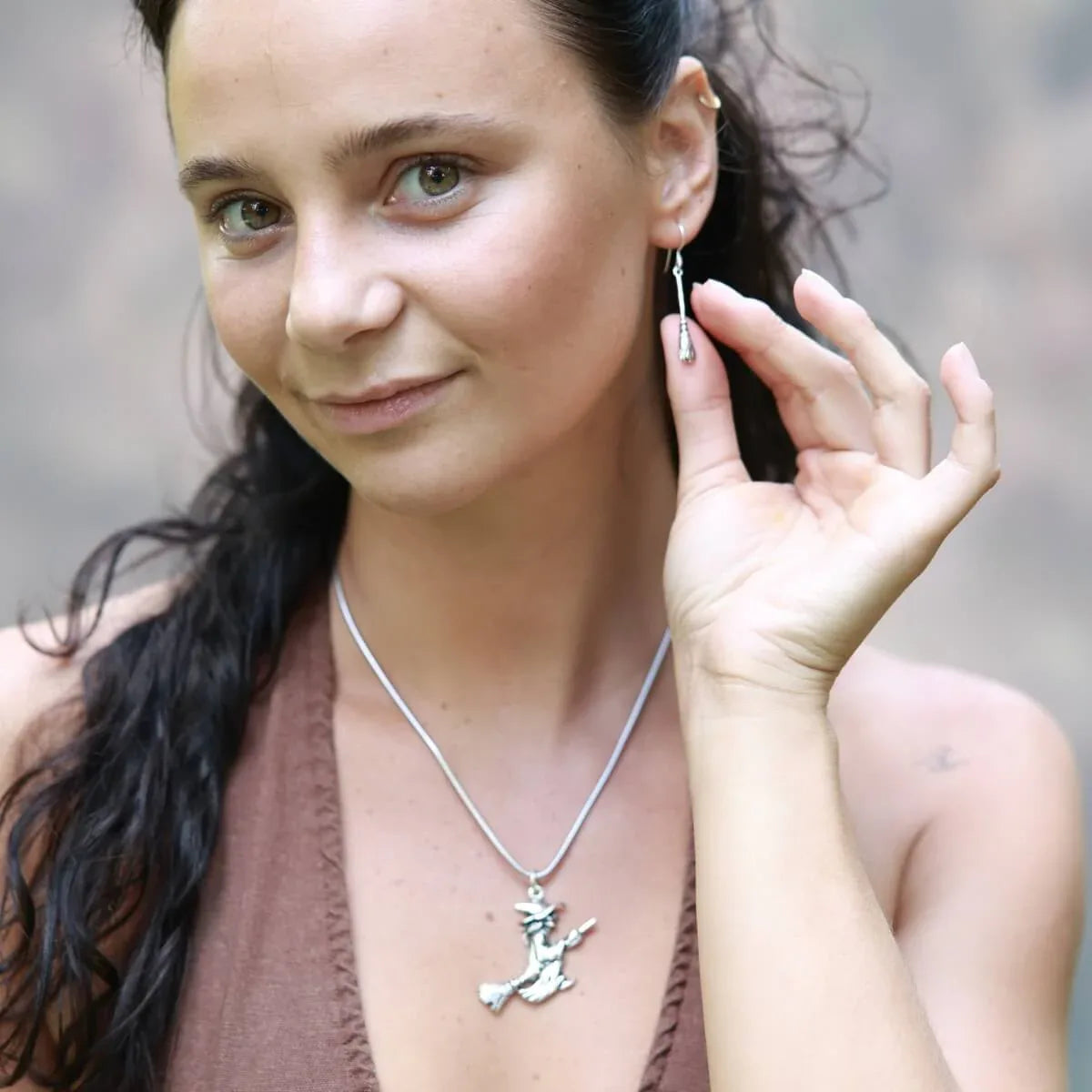 Schmuck Hexe Hexenbesen 925 Silber Halskette Witch