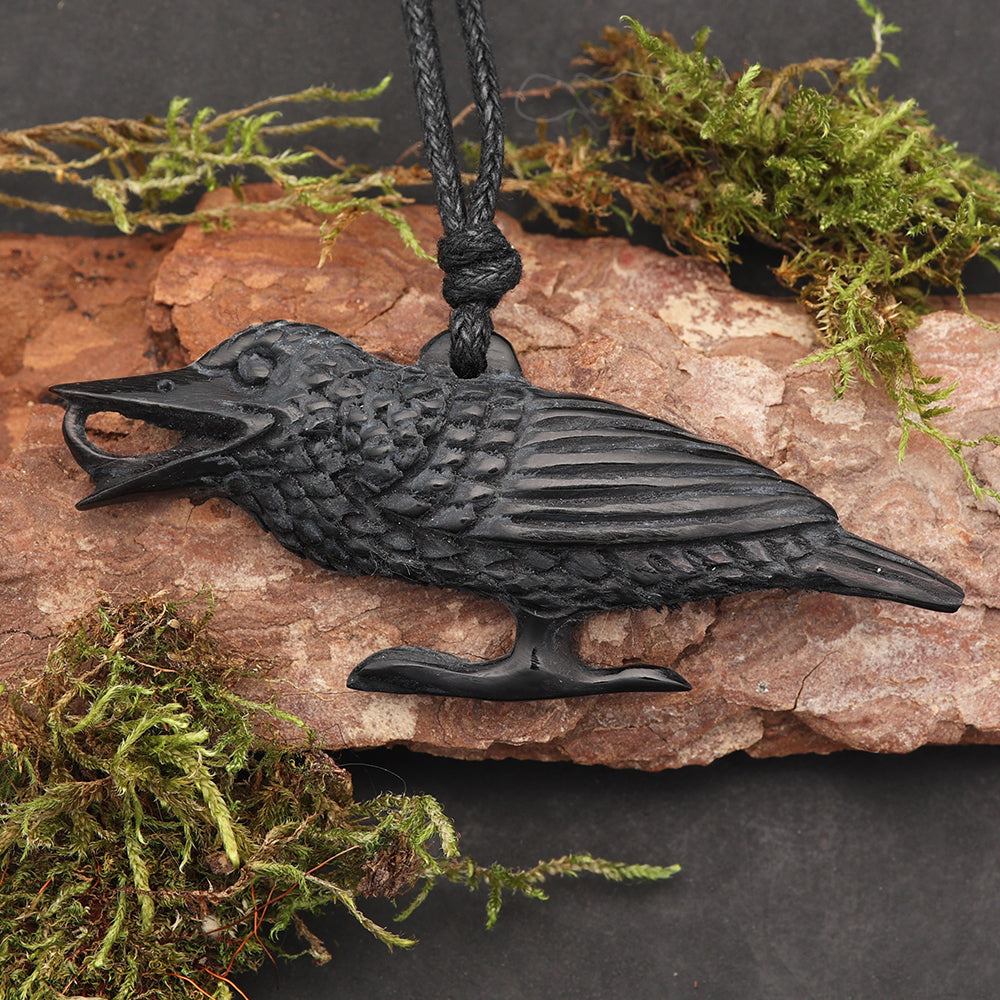 Raben Anhänger Horn Handarbeit Halskette fair gehandelt