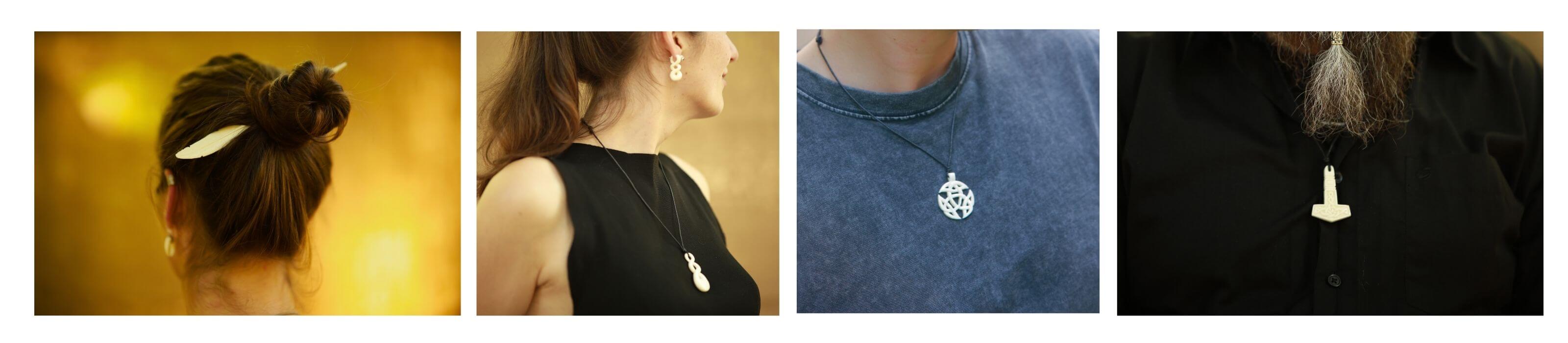 Knochen Schmuck Handarbeit Anhänger Ohrschmuck Wikinger Gothic