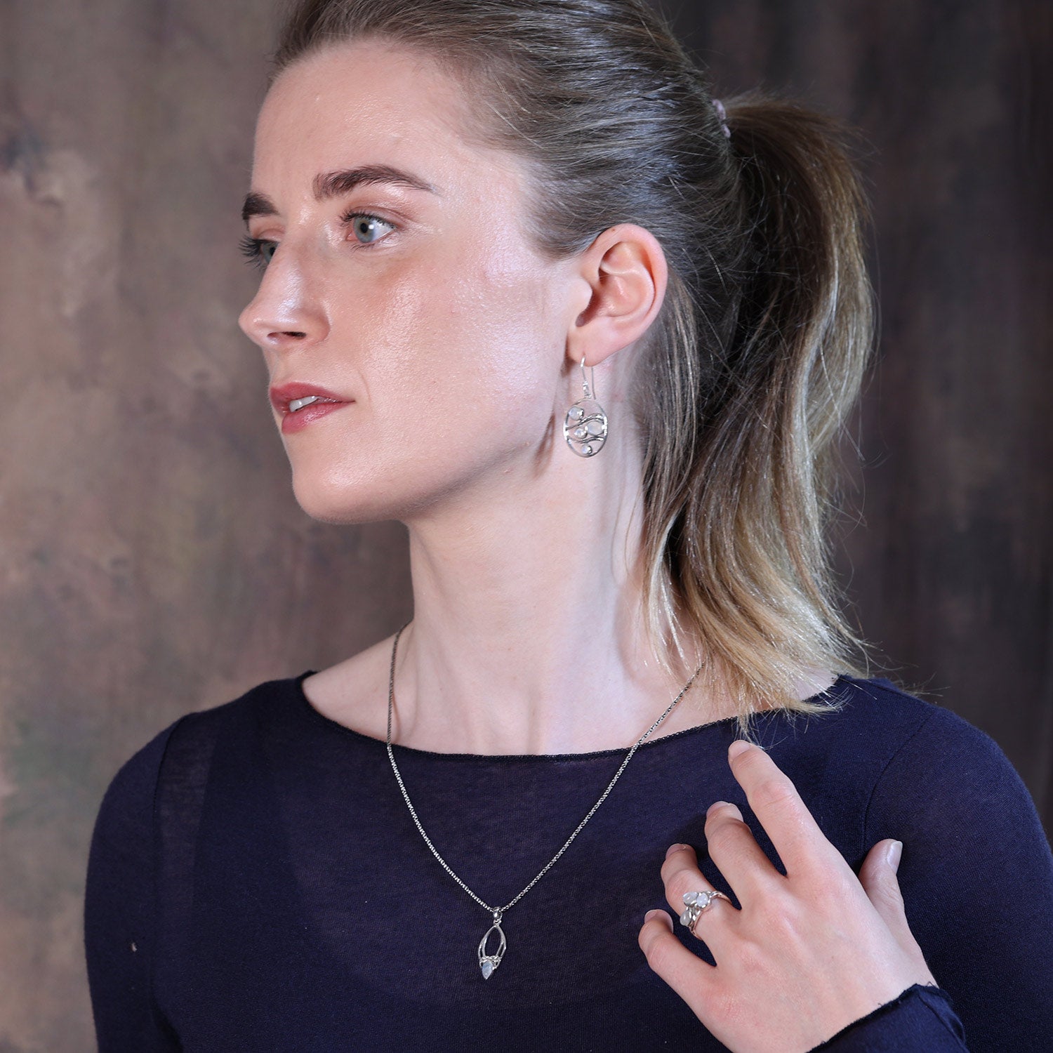 Mondstein Schmuck Set 925 Silber Ohrschmuck Anhänger