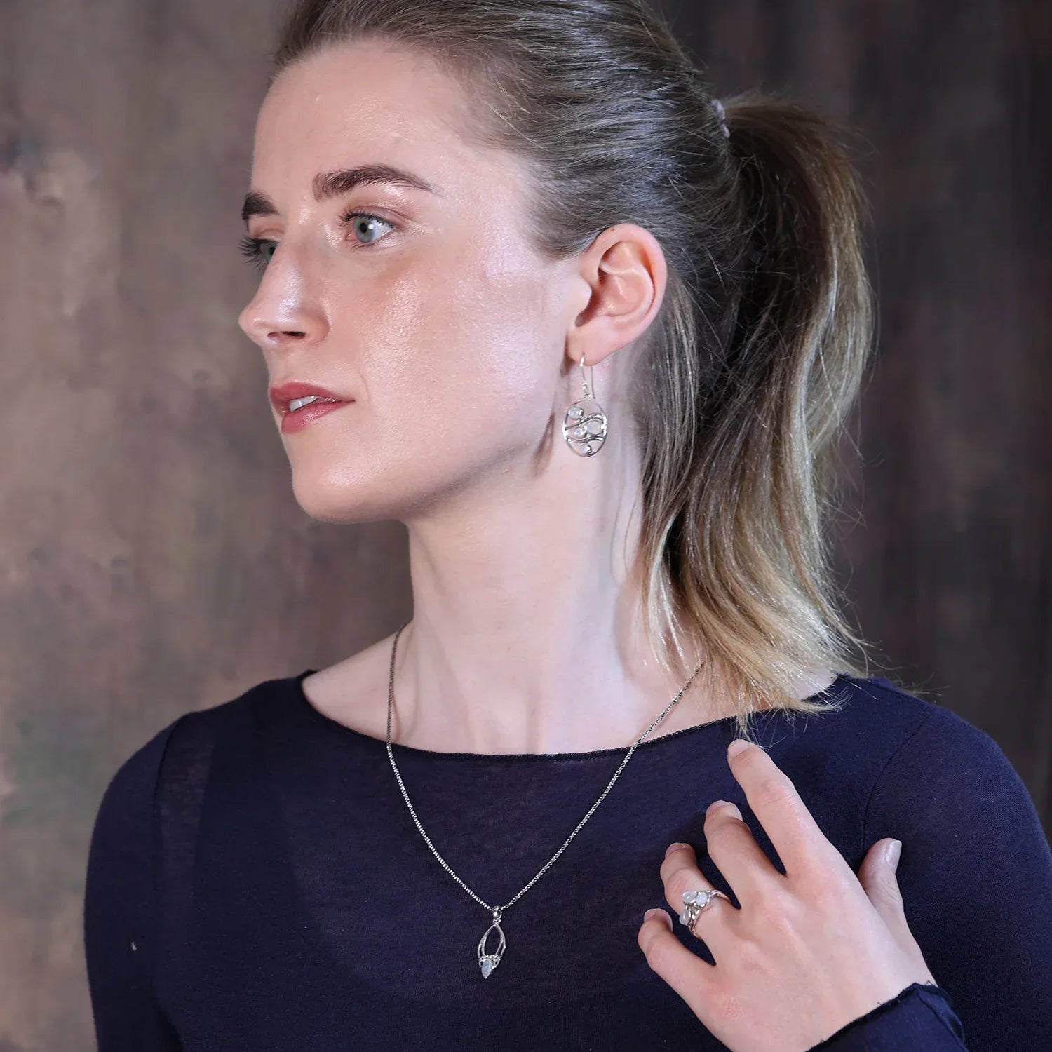 Mondstein Schmuck Set 925 Silber Ohrschmuck Anhänger