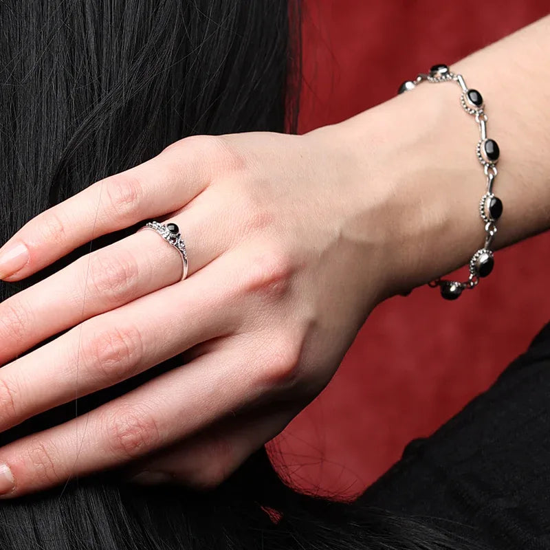 Ring Silber mit Onyx Steinschmuck Frauen Kinder 925 Silber