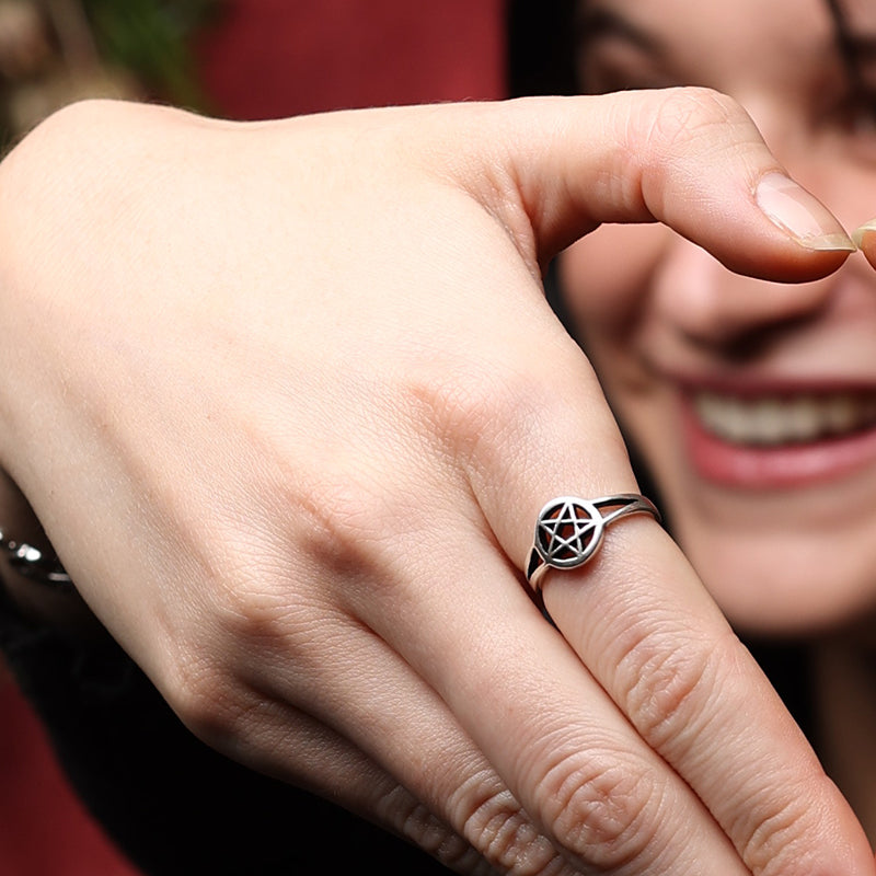 Pentagram ring jewelry, high-quality 925 silver