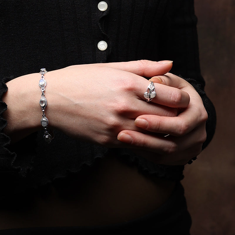 Moonstone ring, delicate design, 925 sterling silver gemstone women's ring