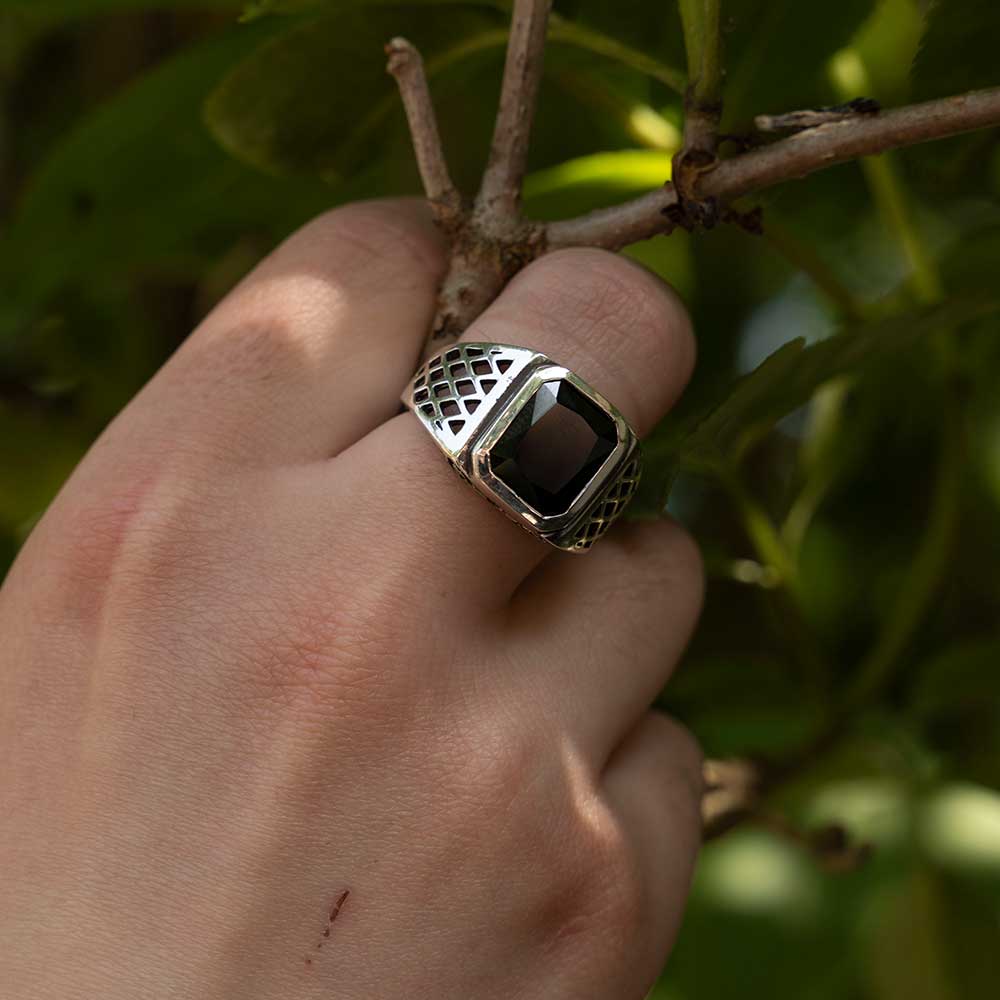 Siegelring 925 Silber Herrenring schwarzer stein Zirkonia hochwertig