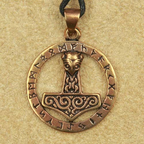 Thorshammer mit Runen verziert Bronze Schmuck