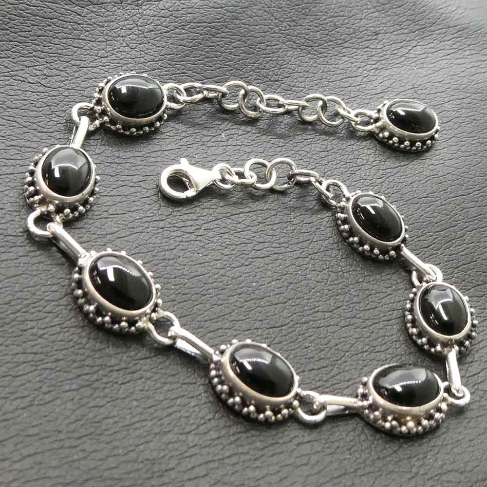 Schwarzer Onyx Armschmuck 925 Silber Schmuck Armband Handarbeit