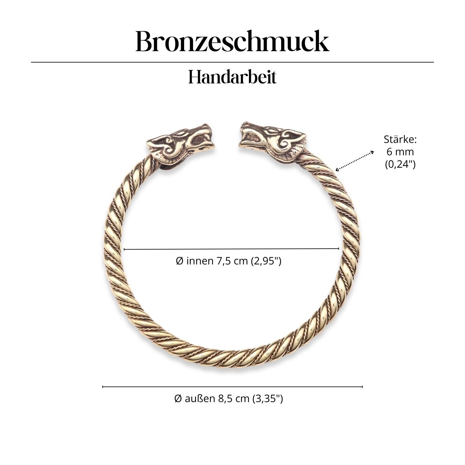 Viking bangle XXL, inner 7.5cm, bronze, sky wolves, Hati Skalli