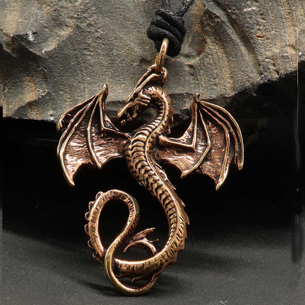 Drachen Anhänger Fantasy Schmuck kette Bronze Larp