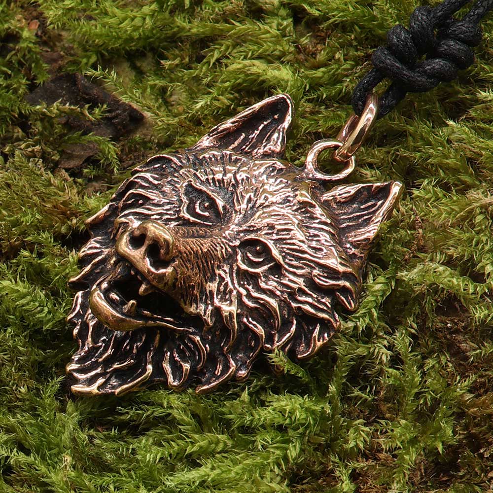 Wolf Anhänger Kette Bronze Mittelalter Schmuck