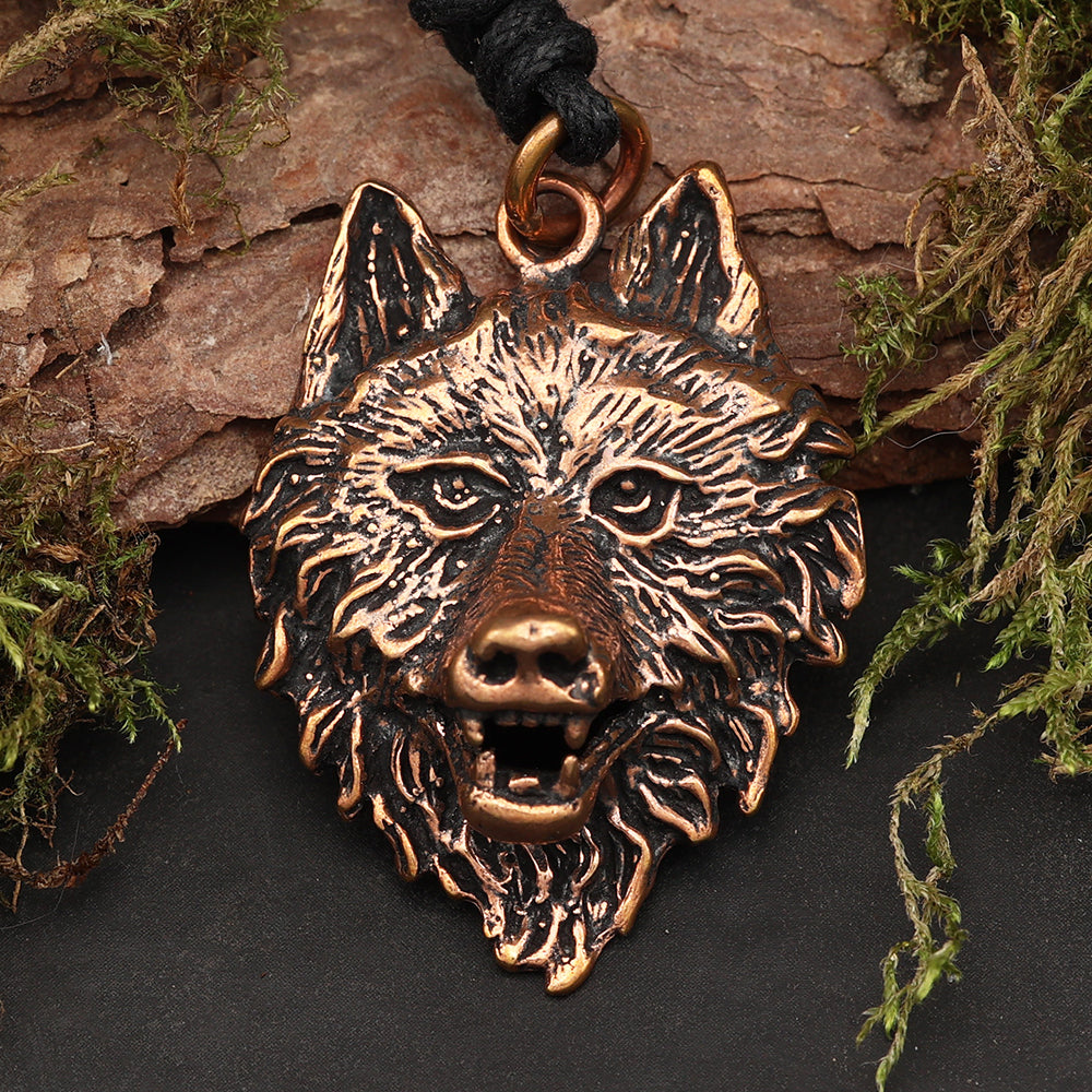 Wolfskopf Anhänger Halskette Schmuckanhänger aus Bronze