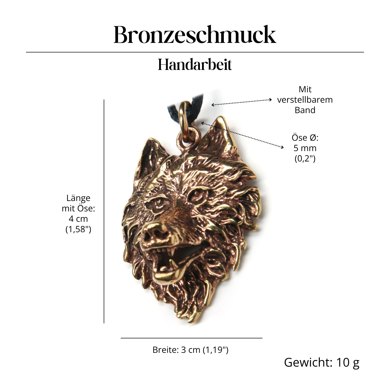 Wolf Amulett Schmuck Halskette Bronze