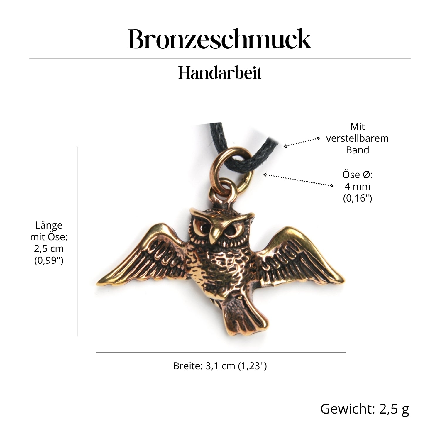 Eule  Amulett Schmuck Halskette Bronze