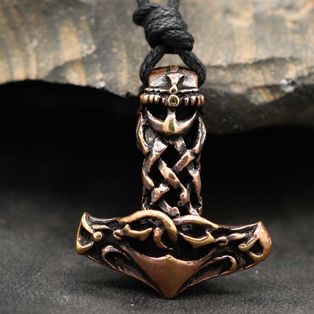 Mjölnir massiver Kettenanhänger Bronze Schmuck Mittelalter Wikinger Thorshammer