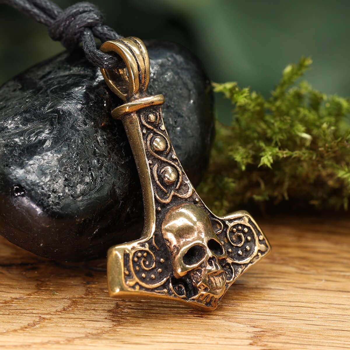 Totenkopf Thorshammer Halskette Anhänger Bronze