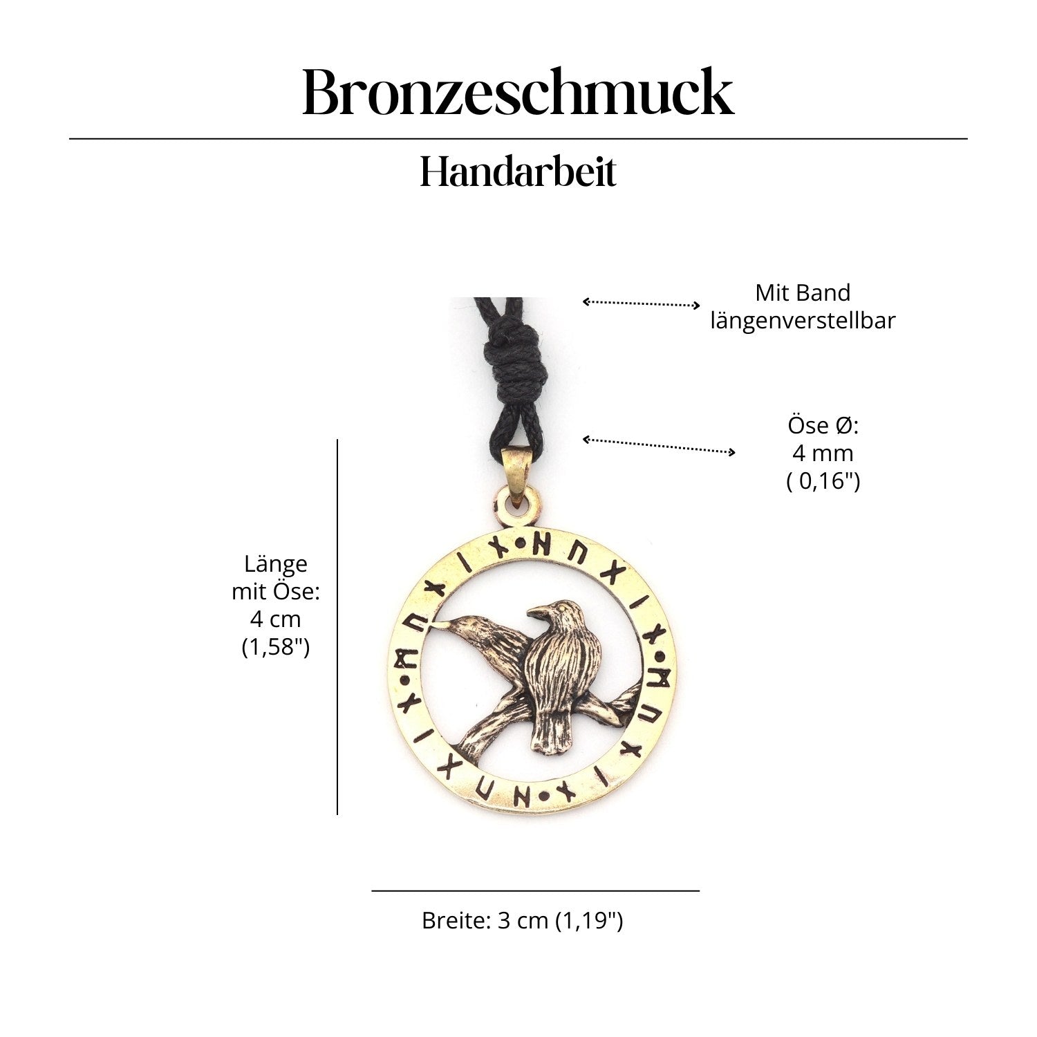 Rabe Odins Runen Halskette Bronze Amulett