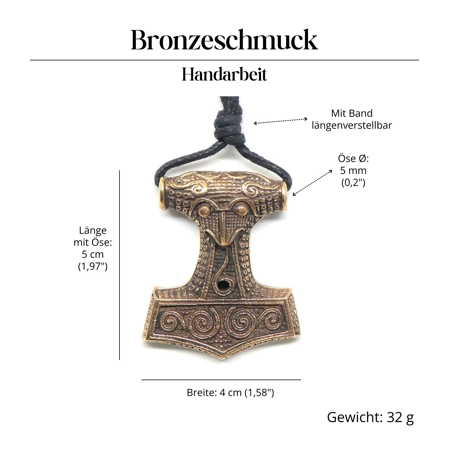Mjölnir Halskette Schmuck Anhänger Bronze Amulett
