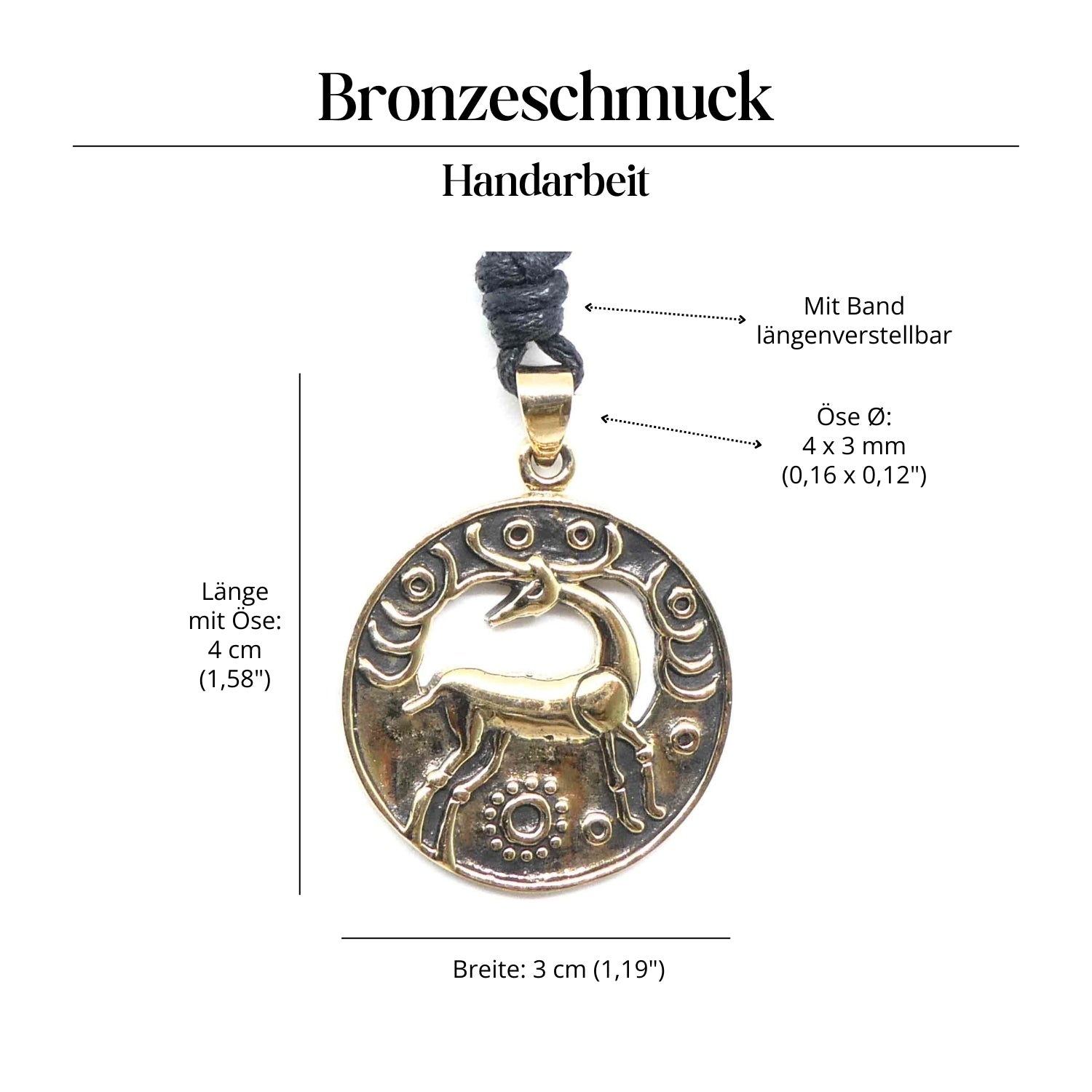 Hirsch Halskette Schmuck Anhänger Bronze
