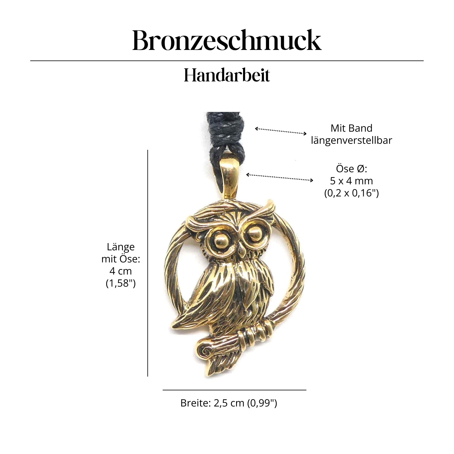 Eule Halskette Schmuck Anhänger Bronze