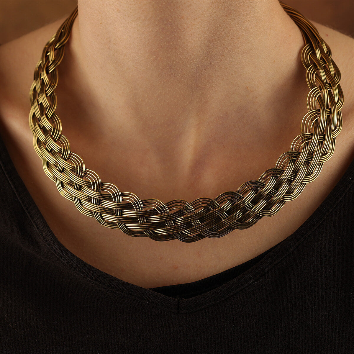 Halsschmuck Collier Design Geflochten Messing Halskette