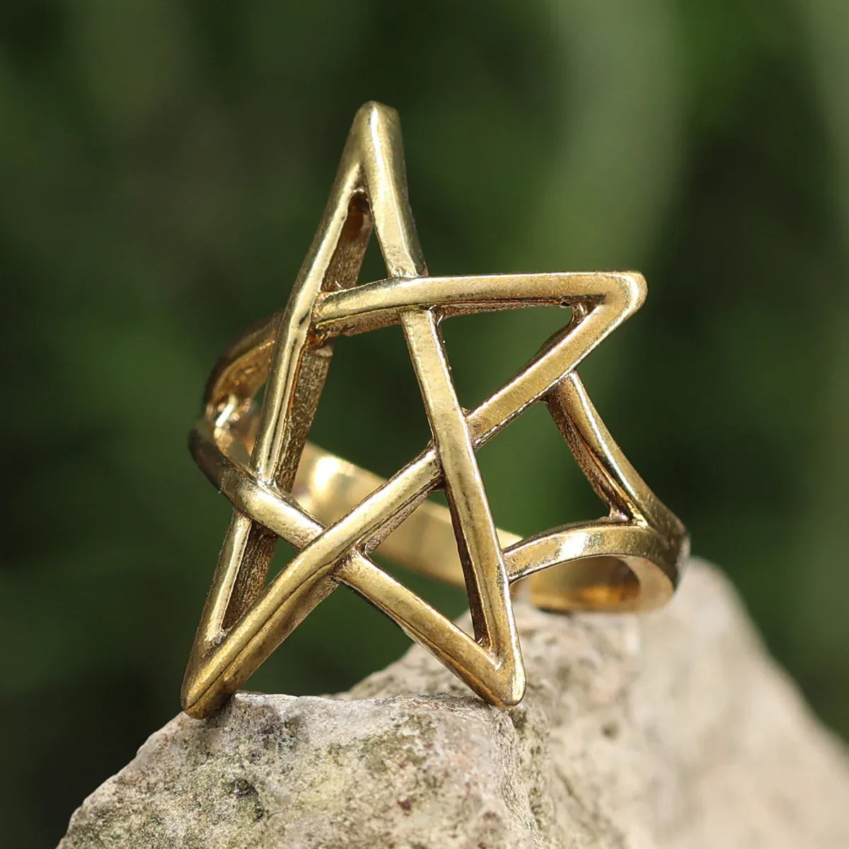 Pentagramm Ring größenverstellbar Messing Schmuck