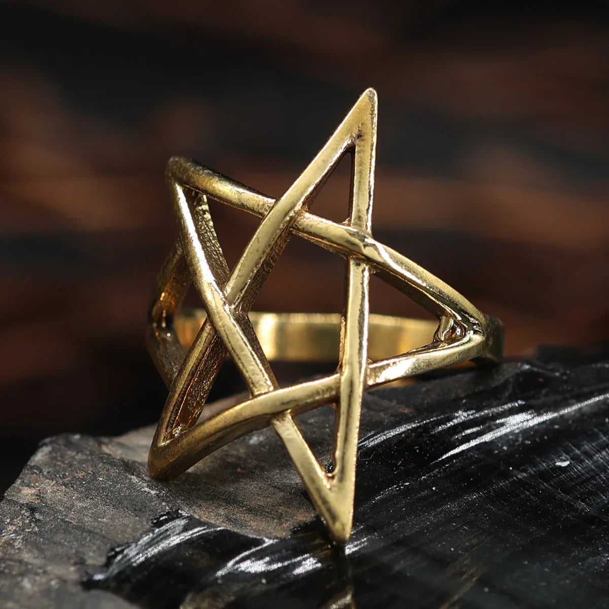 Pentagramm Ring größenverstellbar Messing Schmuck