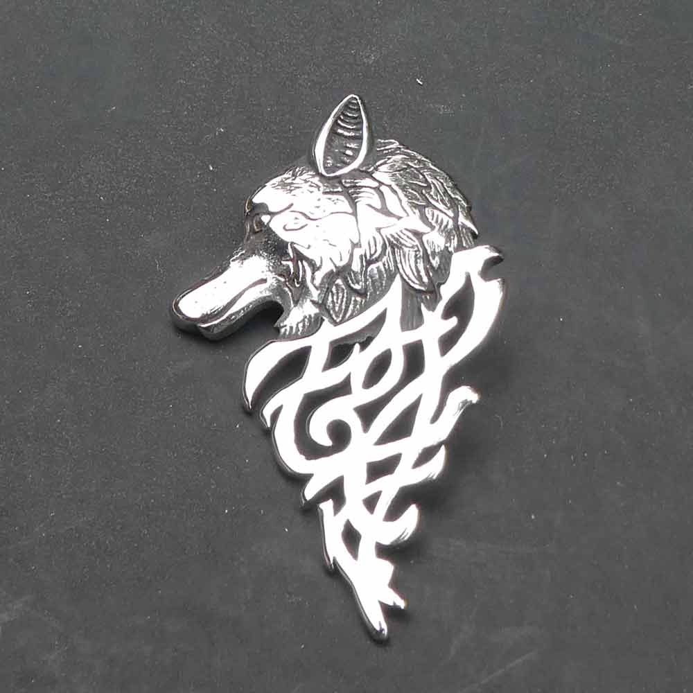 Keltischer Wolf Edelstahl Anhänger Wolfskopf Kettenanhänger