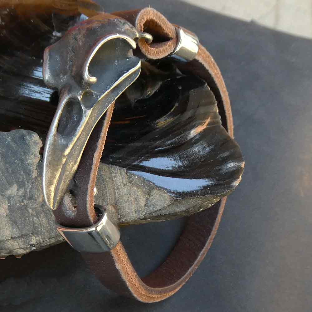 Raben Armband Leder Edelstahl Biker Gothic Armschmuck