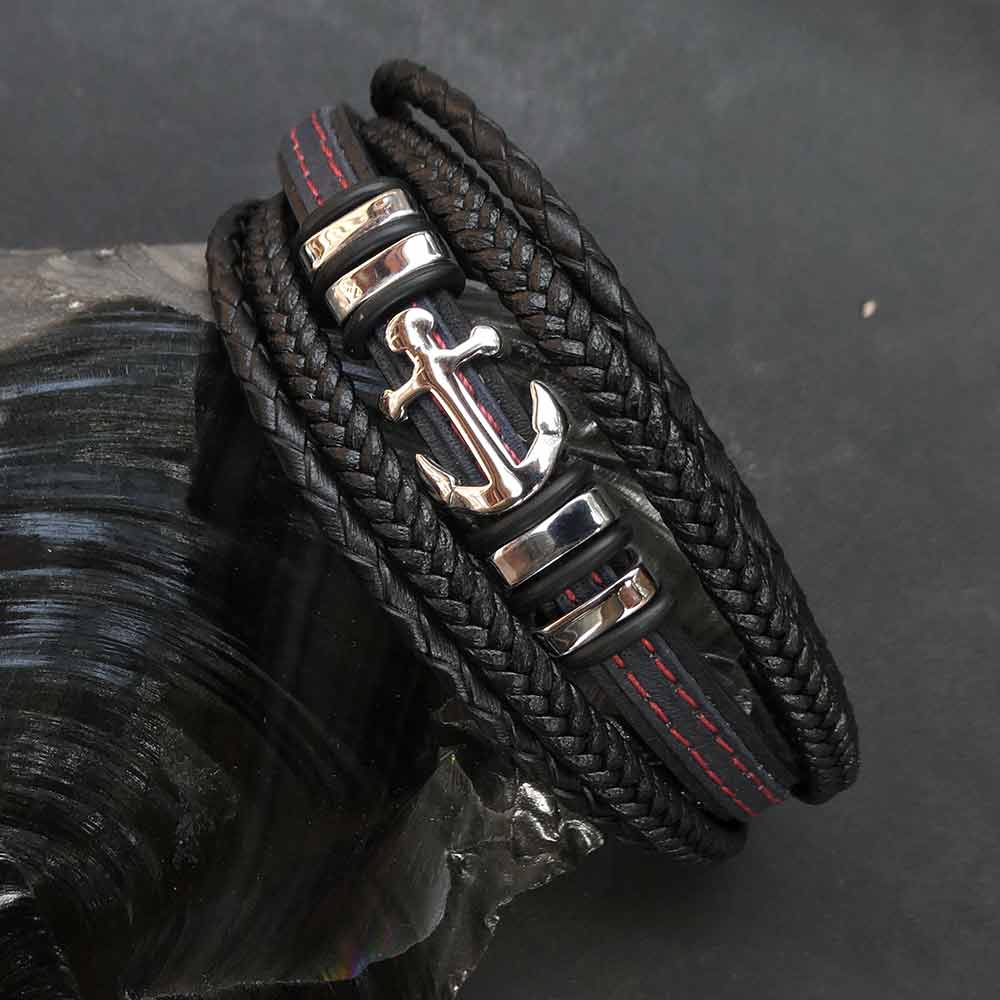 Lederarmband Anker Edelstahl Armschmuck Männer 