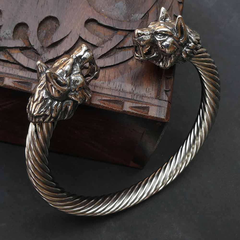 Massiver Edelstahl Armreif Wolf Wikinger Armschmuck Gothic Schmuck