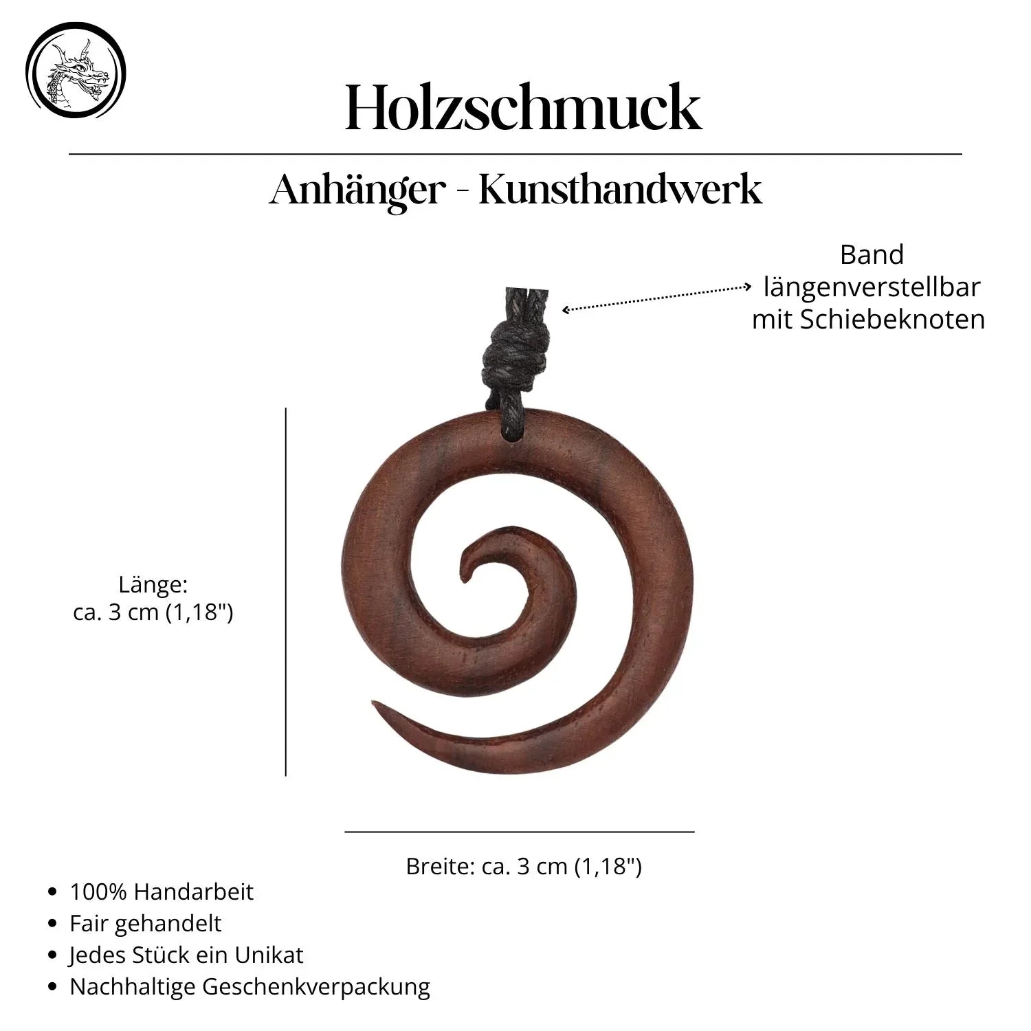 Kette Spirale Holz Schmuck Handarbeit Halskette Anhänger