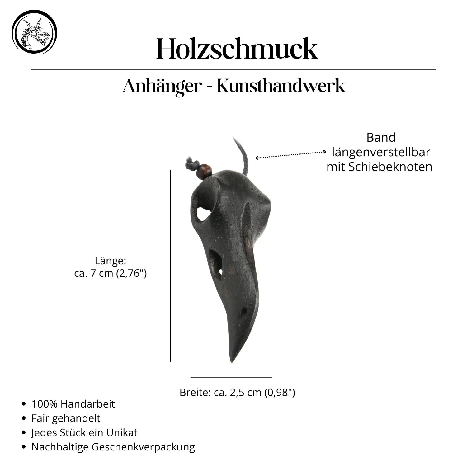 Rabe Kette Holz Schmuck Handarbeit Halskette Anhänger