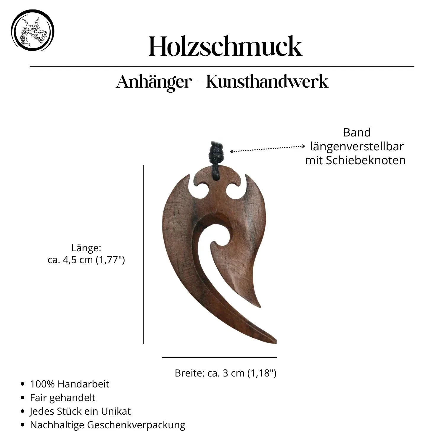 Kette Holz Maori Schmuck Handarbeit Halskette Anhänger