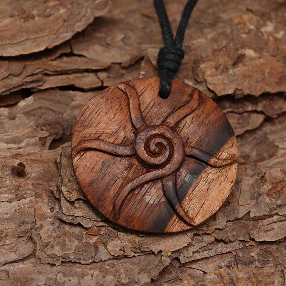 Kette mit Holz Anhänger - Sonne handarbeit Holzschmuck